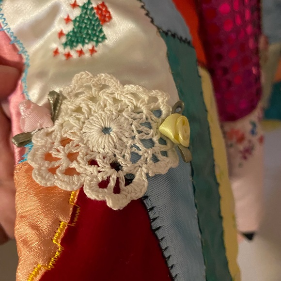 VINTAGE Crazy Quilt Jacket/Coat embroidery cat, ribbons, many textures! 80s - Picture 5 of 16